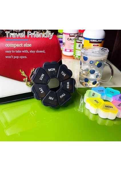 Pretty Hap Organizatörü 7 Günlük, Daire Taşınabilir Hap Kutusu Kutusu, Vitamin, Sakızlı, Ilaç, Takviye Için Girly Büyük Ilaç Dağıtıcı Kabı [siyah] (Yurt Dışından)