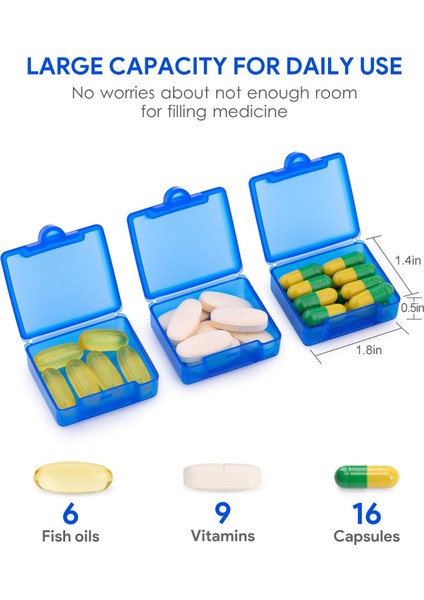 Küçük Cep Hap Kutusu (3 Paket), Çanta Seyahati Için Taşınabilir Günlük Tek Hap Kutusu Organizatörü, Haplar Için Bir Günlük Mini Hap Kabı Vitamin Balık Yağı Takviyeleri (Lacivert) (Yurt Dışından)