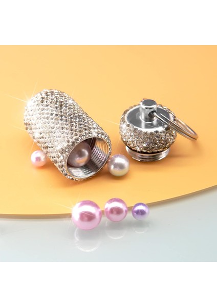Bling Hap Kutusu Hap Kabı Yapay Elmas Hap Kutusu Taşınabilir Su Geçirmez Cep Hap Tutucu Depolama Şişesi Seyahat, Açık Hava, Kamp Için Anahtarlık ile (Gümüş) (Yurt Dışından)