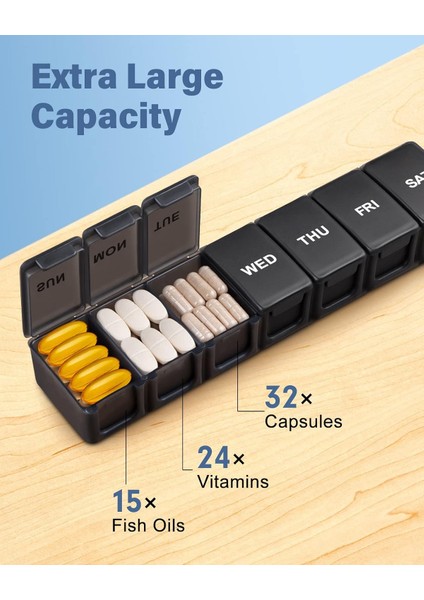 Ekstra Büyük Hap Kutusu Haftalık, Günlük Hap Kutusu Kutusu Büyük Kapasiteli Bölmeler, Ilaç Takviyeleri Için 7 Günlük Hap Kutuları Vitamin Balık Yağı (Yurt Dışından)