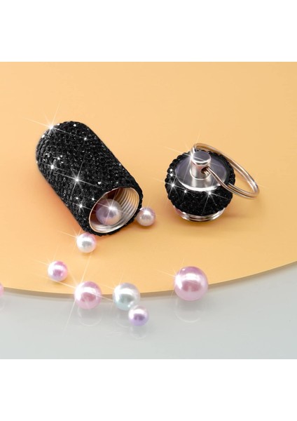 Bling Hap Kutusu Hap Kabı Yapay Elmas Hap Kutusu Taşınabilir Su Geçirmez Cep Hap Tutucu Depolama Şişesi Seyahat, Dış Mekan, Kamp Için Anahtarlık ile (Siyah) (Yurt Dışından)