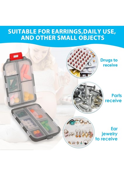 4pcs Seyahat Hap Organizatörü Küçük Günlük Hap Kutusu Hapı Neme Dayanıklı Konteyner Tutucu 10 Bölmeler Farklı Ilaçlar Için Ilaç Kutusu Vitamin Konteyneri (4 Siyah) (Yurt Dışından)