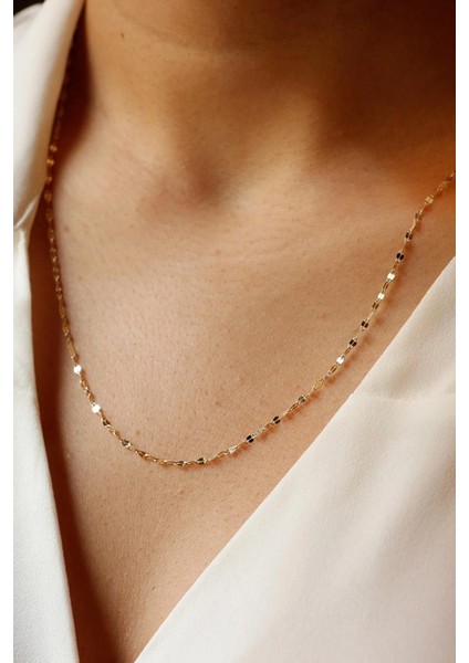 14 Ayar Altın Kalın Aynalı Forse Zincir Kolye