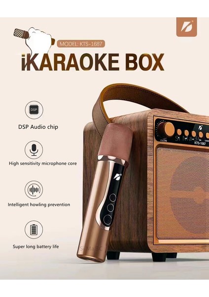 Coverzone Taşınabilir Karaoke Hoparlörü Kablosuz Mikrofon Boombox Açık Rgb Bluetooth Hoparlör Subwoofer 3 Farklı Ses Tonu Alkış ve Şaşırma Efekti Fonksiyonu 18X14X14 cm Mini Boy 1687-KT