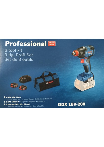 Profesyonel Set: Akülü Kırıcı-Delici Gbh 18V-26 + Akülü Darbeli Vidalama/somun Sıkma Makinesi Gdx 18V-200 + Akülü Avuç Taşlama Makinesi Gws 18V-10 + 2 x 5.0 Ah Akü Çanta Içinde
