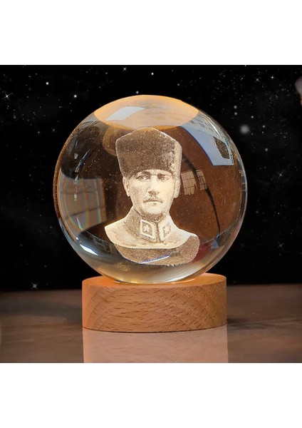 Cam Küre Işıklı Göz Yormayan Geyik Gezegen Motifli Masaüstü Aydınlatma Gece Lambası Dekoratif Çocuk Odası Salon Yatak Odası Lamba 6cm x 6cm Atatürk
