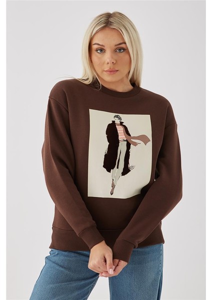 Baskılı Sweat Kahve