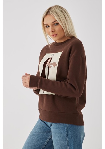 Baskılı Sweat Kahve modelleri