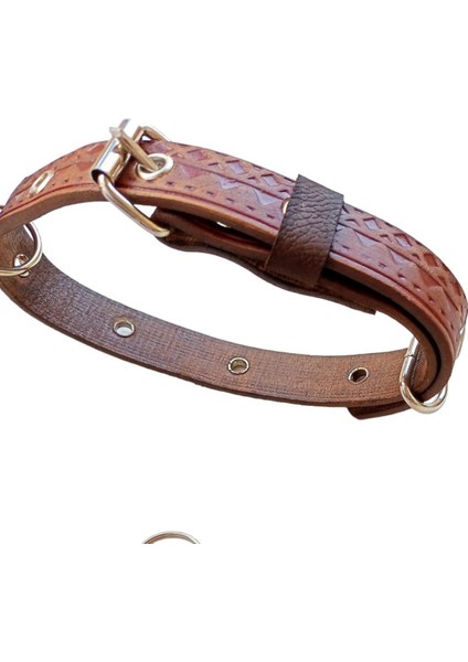 Köpek boyun tasması deri kahverengi kalınlık:4mm genişlik:2cm boyun ölçüsü:M.32-40cm ayarlamalı dog collar T1-6