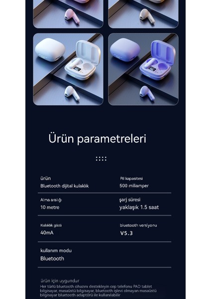 Yeni Tws-T8 Gerçek Kablosuz 5,3 Ultra Uzun Pil Ömrü Çift Kulaklı Spor Bluetooth Kulaklık (Yurt Dışından)