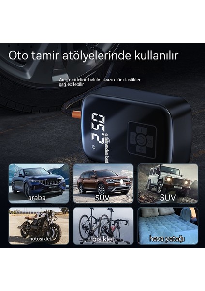 Araba Kablosuz Hava Pompası Taşınabilir Araba Hava Pompası Şişirme Için Elektrikli Araba Lastiği Pompası (Yurt Dışından) modelleri