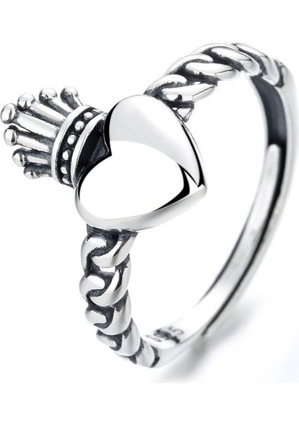 S925 Gümüş Vintage Kalp Taç Yüzük, Bayan Moda Pop Yüzük (Yurt Dışından)