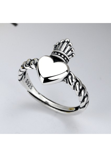 S925 Gümüş Vintage Kalp Taç Yüzük, Bayan Moda Pop Yüzük (Yurt Dışından) fiyatları