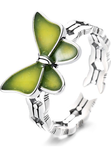 S925 Ayar Gümüş Renk Değiştiren Küçük Kelebek Ajur Tasarımlı Açık Uçlu Yüzük (Yurt Dışından)
