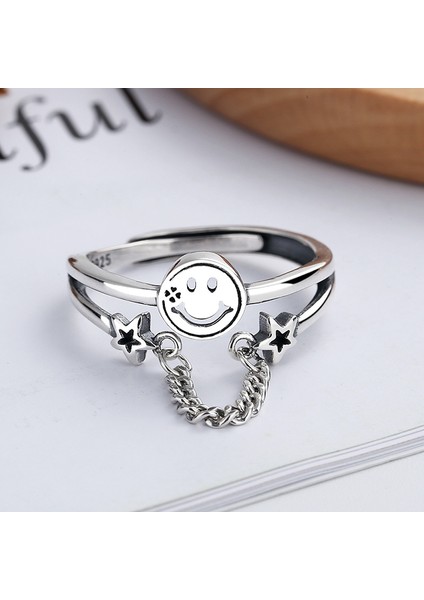 S925 Gümüş Yaratıcı Smiley Yüzük, Zincir Yüzük (Yurt Dışından) fiyatları