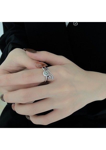 S925 Gümüş Yaratıcı Smiley Yüzük, Zincir Yüzük (Yurt Dışından) modelleri