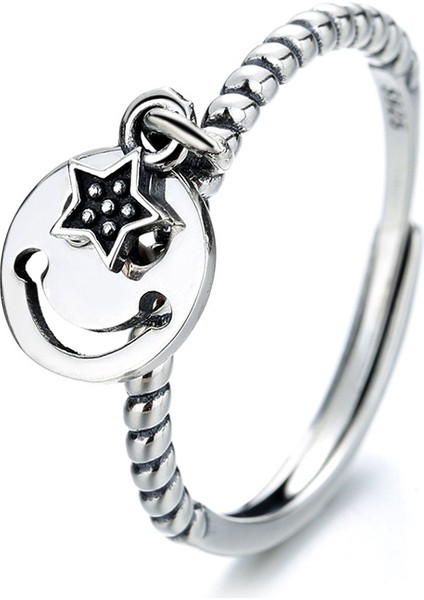 Gümüş Gülen Yüzük, Basit Moda Işaret Parmağı Yüzüğü, Küçük ve Narin (Yurt Dışından)