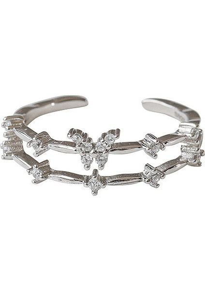 S925 Gümüş Kelebek Yüzük, Sade ve Şık, Ayarlanabilir Yüzük (Yurt Dışından)