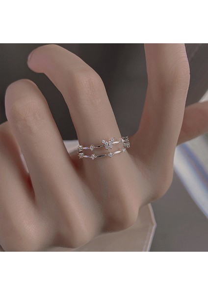S925 Gümüş Kelebek Yüzük, Sade ve Şık, Ayarlanabilir Yüzük (Yurt Dışından) fiyatları