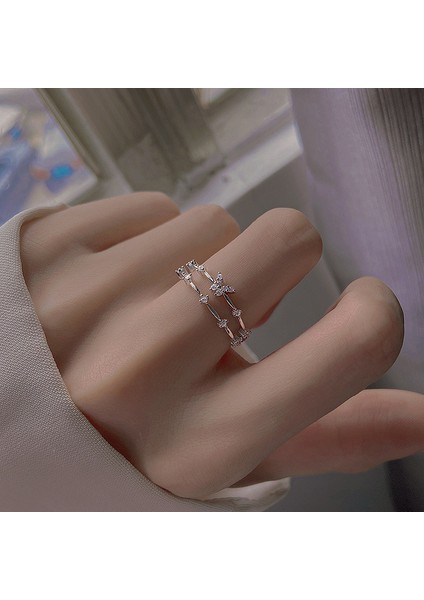 S925 Gümüş Kelebek Yüzük, Sade ve Şık, Ayarlanabilir Yüzük (Yurt Dışından) modelleri
