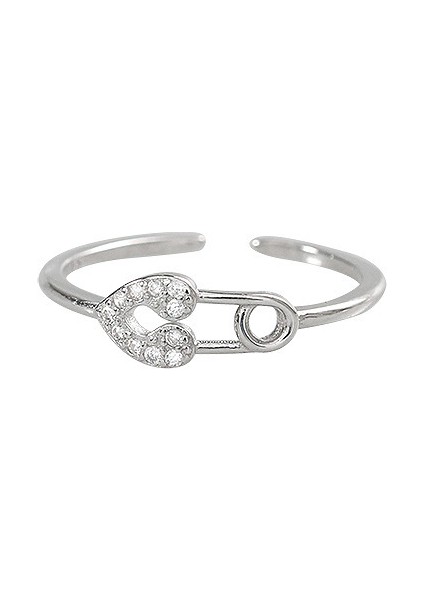 S925 Ayar Gümüş Sade Tasarımlı Kalp Iğne Yüzük (Yurt Dışından)