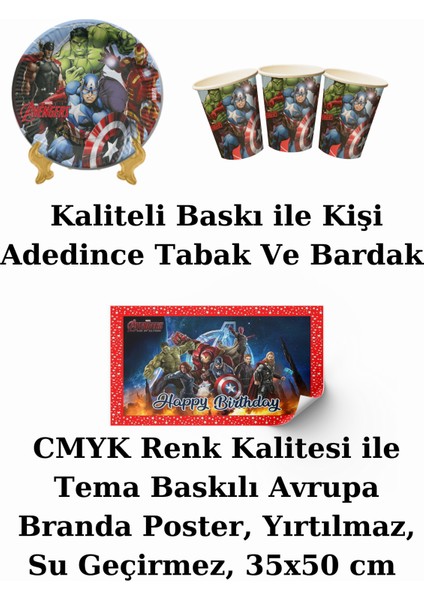 Avengers Bayraklı ve Afişli 8 Kişilik Doğum Günü Parti Malzemeleri Süsleri Seti