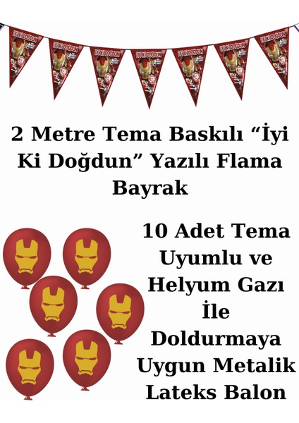 İronman Bayraklı ve Afişli İron-Man Demir Adam 8 Kişilik Doğum Günü Parti Malzemeleri Süsleri Seti
