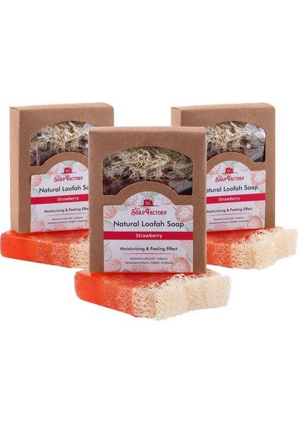 Doğal Kabak Lifi Çilek Sabunu 120 g x 3 Adet (Toplam 360 g) - Vegan - Lüks - Çevre Dostu - Bütün Cilt Tipleri İçin Uygun - Üstün Cilt Bakımı - Bitkisel