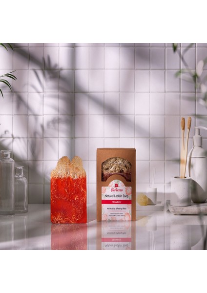Doğal Kabak Lifi Çilek Sabunu 120 g x 3 Adet (Toplam 360 g) - Vegan - Lüks - Çevre Dostu - Bütün Cilt Tipleri İçin Uygun - Üstün Cilt Bakımı - Bitkisel