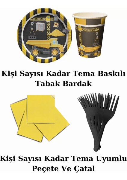Inşaat 24 Kişilik Doğum Günü Parti Malzemeleri Süsleri Seti