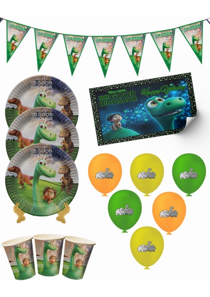 Dinozor Bayraklı ve Afişli 16 Kişilik Doğum Günü Parti Malzemeleri Süsleri Seti