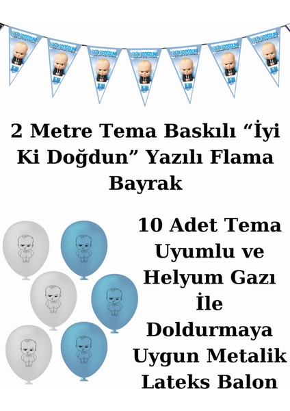 Patron Bebek Bayraklı ve Afişli 32 Kişilik Doğum Günü Parti Malzemeleri Süsleri Seti