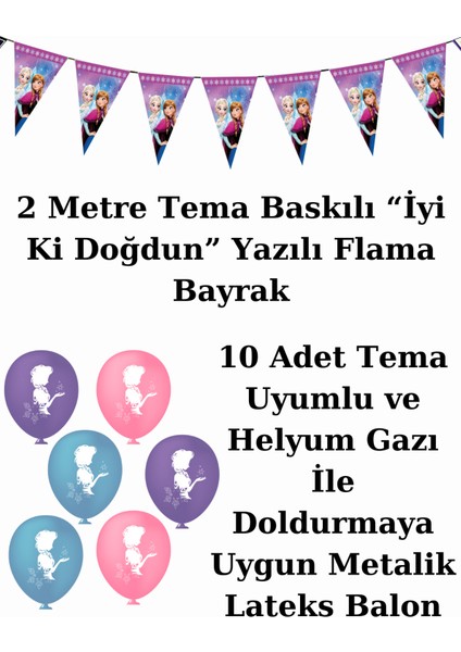 Frozen Karlar Ülkesi Elsa Bayraklı ve Afişli 16 Kişilik Doğum Günü Parti Malzemeleri Süsleri Seti