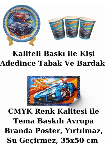 Hotwheels Bayraklı ve Afişli 40 Kişilik Doğum Günü Parti Malzemeleri Süsleri Seti