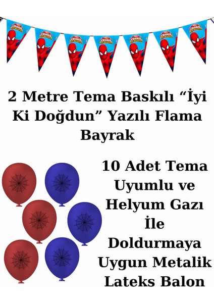 Spiderman Örümcek Adam Bayraklı ve Afişli 40 Kişilik Doğum Günü Parti Malzemeleri Süsleri Seti
