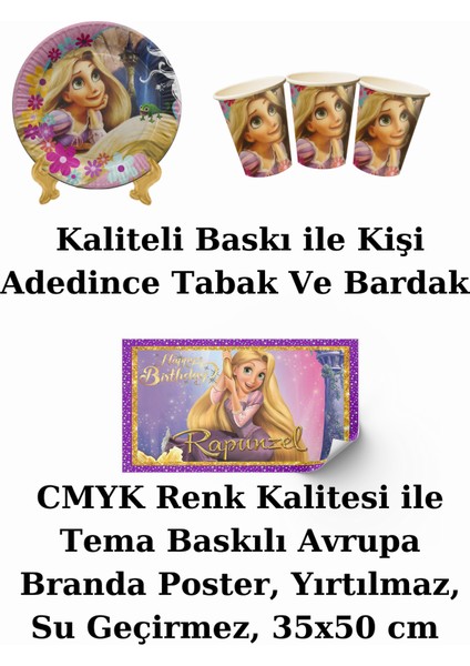 Rapunzel Bayraklı ve Afişli 8 Kişilik Doğum Günü Parti Malzemeleri Süsleri Seti