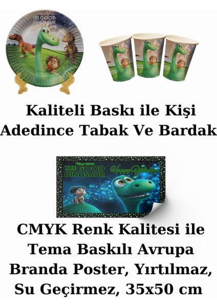 Dinozor Bayraklı ve Afişli 8 Kişilik Doğum Günü Parti Malzemeleri Süsleri Seti