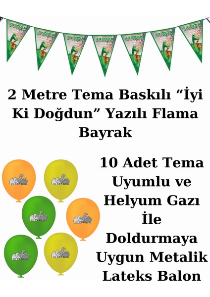 Dinozor Bayraklı ve Afişli 8 Kişilik Doğum Günü Parti Malzemeleri Süsleri Seti