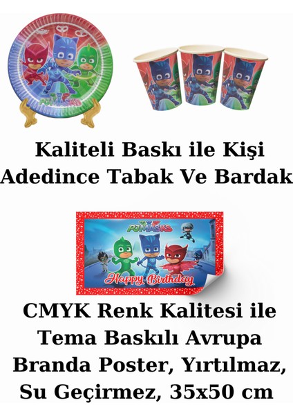 Pj Maske Bayraklı ve Afişli 8 Kişilik Doğum Günü Parti Malzemeleri Süsleri Seti