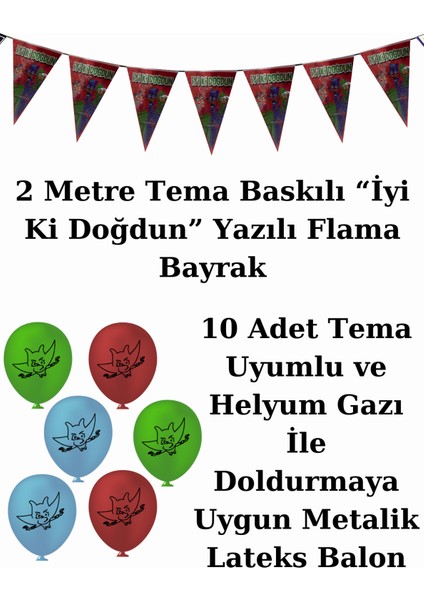 Pj Maske Bayraklı ve Afişli 8 Kişilik Doğum Günü Parti Malzemeleri Süsleri Seti