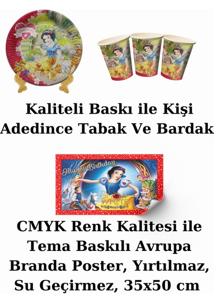 Pamuk Prenses Bayraklı ve Afişli 16 Kişilik Doğum Günü Parti Malzemeleri Süsleri Seti