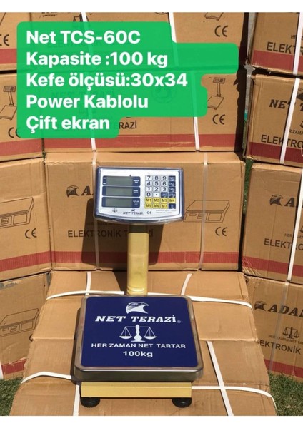 Net Terazi TCS-60C 100KG Terazi Kafe Ölçüsü 30X34 Manav Bakkal Terazi