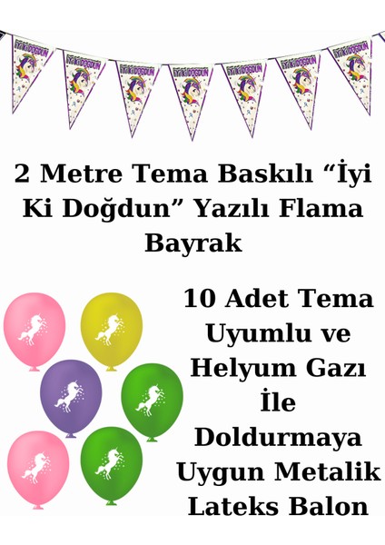 Unicorn Bayraklı ve Afişli 40 Kişilik Doğum Günü Parti Malzemeleri Süsleri Seti