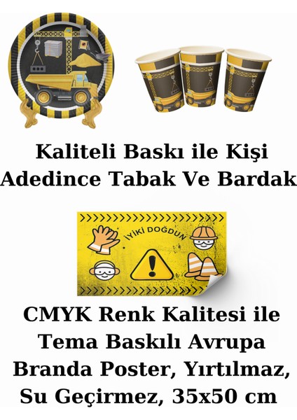 Inşaat Bayraklı ve Afişli 32 Kişilik Doğum Günü Parti Malzemeleri Süsleri Seti