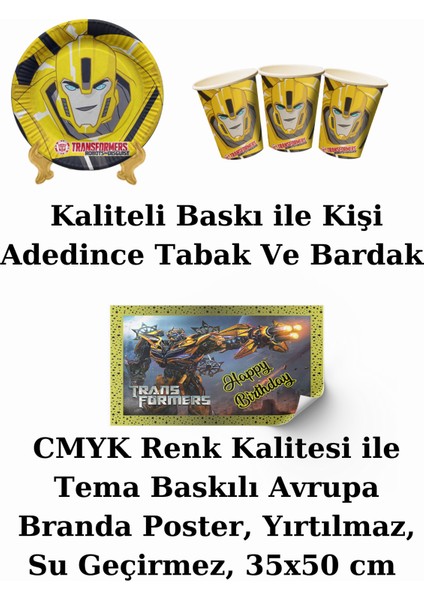 Transformers Bumblebee Bayraklı ve Afişli 40 Kişilik Doğum Günü Parti Malzemeleri Süsleri Seti