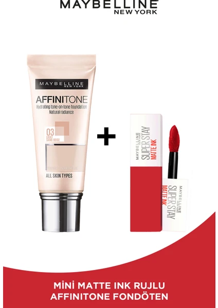 Maybelline New York Affinitone Fondöten - 03 Light Sandbeige & Maybelline Mini Matte Ink