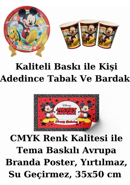 Mickey Mouse Bayraklı ve Afişli 24 Kişilik Doğum Günü Parti Malzemeleri Süsleri Seti