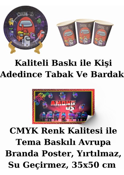 Among Us Bayraklı ve Afişli 32 Kişilik Doğum Günü Parti Malzemeleri Süsleri Seti
