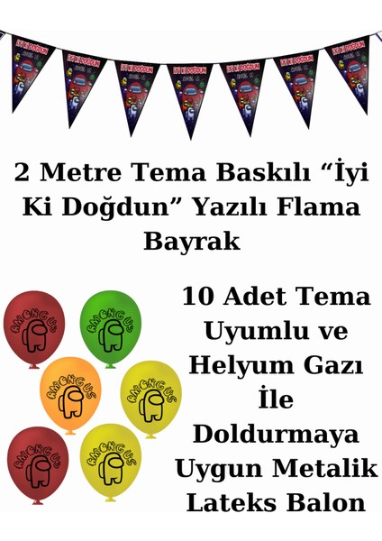 Among Us Bayraklı ve Afişli 32 Kişilik Doğum Günü Parti Malzemeleri Süsleri Seti
