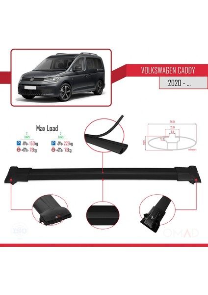 Volkswagen Caddy 2020 ve Sonrası ile Uyumlu Fly Model Ara Atkı Tavan Barı Siyah fırsatları